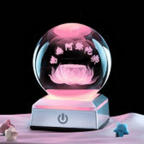 Buddha Statue USB Night Light: 3D Crystal Ball with Lotus Carving