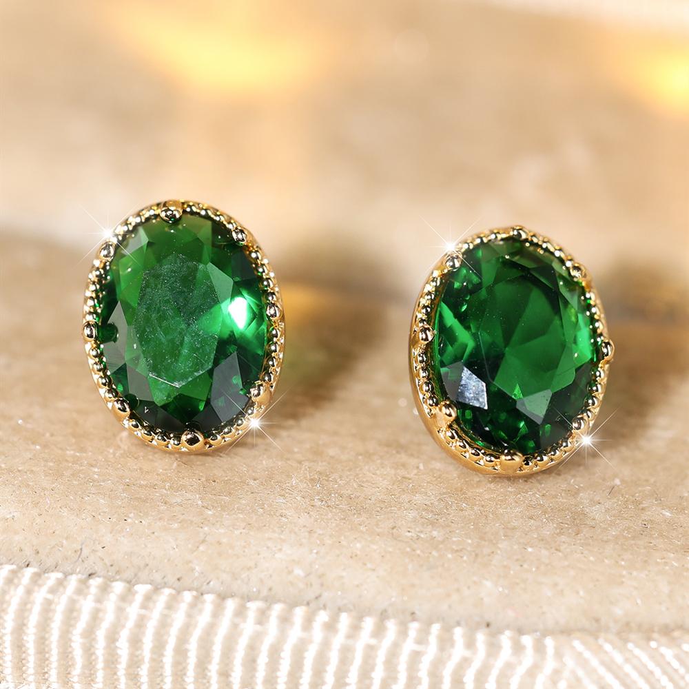 

Маленькие элегантные серьги-пусеты с зеленым цирконом овальной огранки для женщин, золотистого цвета, свадебная вечеринка, ювелирный подарок золотой/зелёный