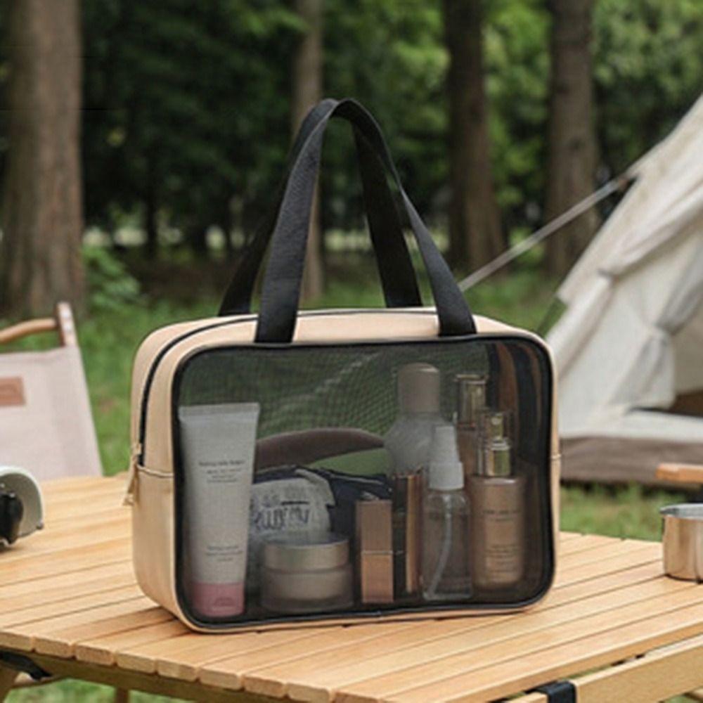 Portable Large Capacity Toiletry Bag Multi-Purpose Breathable Mesh Bath Bag Hollow Out Waterproof Cosmetic Storage Bag