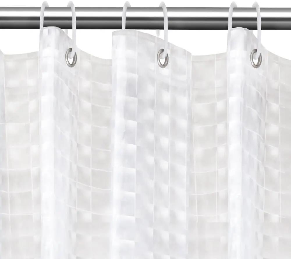 1pc Waterproof Clear Crystal Shower Curtain with Plastic Hooks, Transparent Bath Curtain for Bathroom Window Door Bath Decor