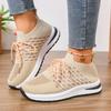 Versatile Comfortable Sneakers Fashion Round Toe Knit Breathable Lace-Up Soft Sole Non-Slip Low Top Single