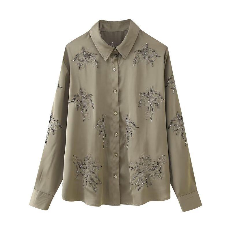 Kaslead New Arrival Women's Fashion Style Fashion Beaded Embroider Shirt Casual Pants Suit