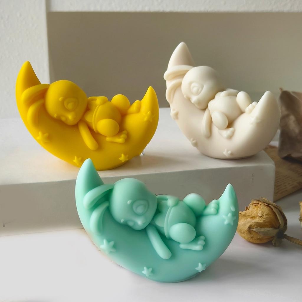 Moon Rabbit Silicone Candle Molds Easy Releasing Moulds Silicone Texture for Creative Candle Making and Unique Gifts