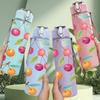 1PC Red Cherry Fruit Repeat Print 750ml Color Plastic Sports Water Bottle Leakproof Flip Straw Lid Suitable for Sports Office Home Use