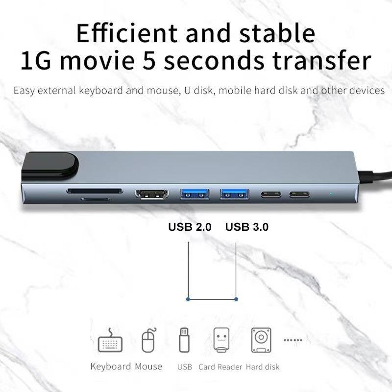 USB C Hub 8 In 1 Type C 3.1 To 4K HDTV Adapter with RJ45 100Mbps SD/TF Card Reader PD100W Fast Charge for Macbook Xiaomi Huawei Notebook Laptop