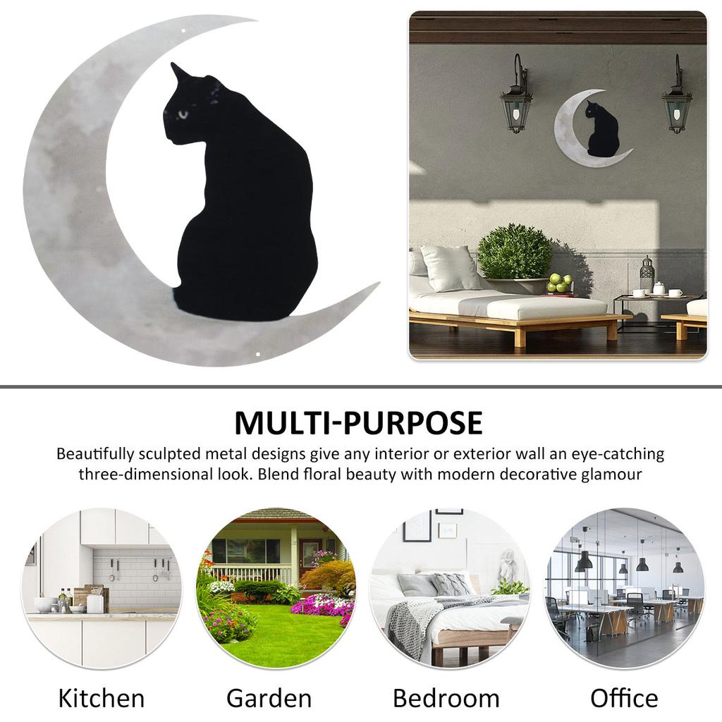 Halloween Metallschild Schwarze Katze Mond Wandbehang 11,8'' x 11,8'' Schwarze Katze Metallschild Wanddekoration für Halloween-Dekorationen