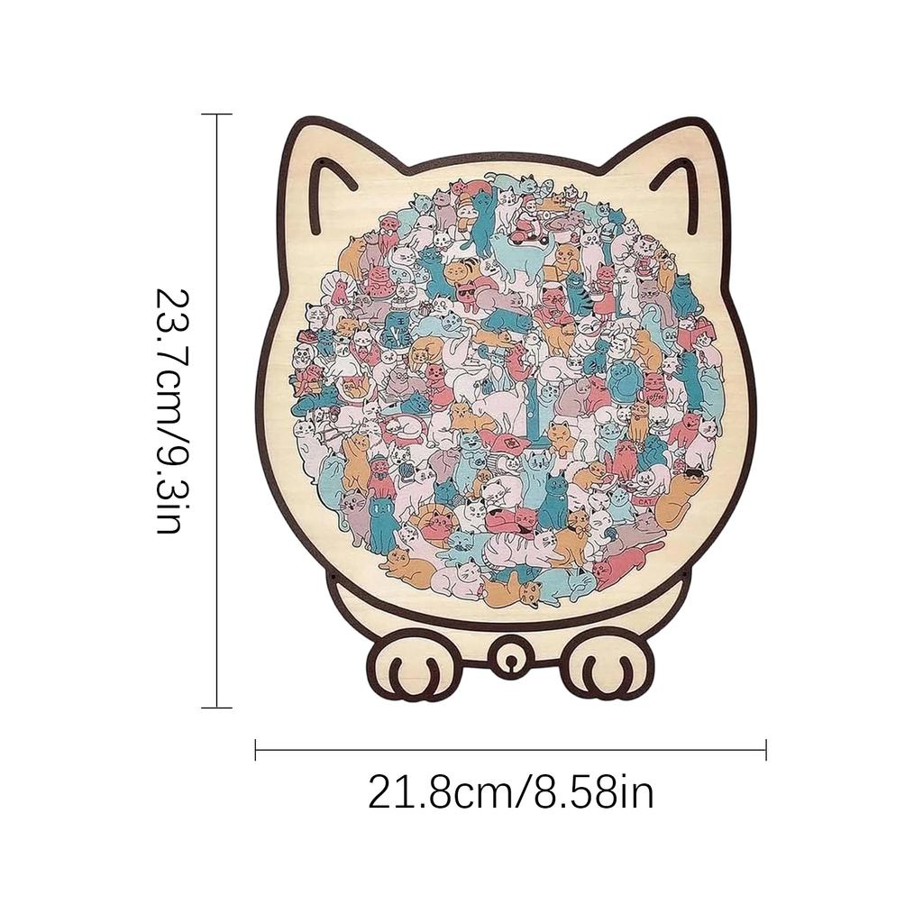 135 PC Cat-shaped Wooden Jigsaw Puzzle Unique Irregular Puzzle Pieces Game Birthday Xmas Gifts for Cat Lovers Home Decorations