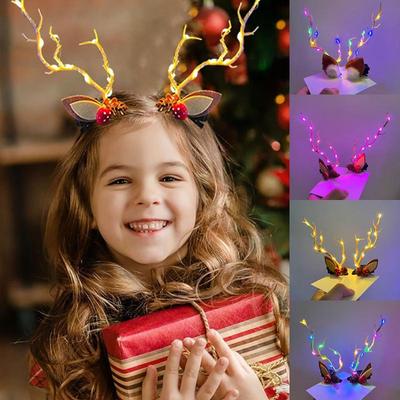 Weihnachts-Haarspange mit LED-Licht, für Damen und Mädchen, leuchtendes Geweih, Elch-Ohrhorn, Kopfbedeckung, Haarschmuck, Weihnachtsdeko, Neujahr