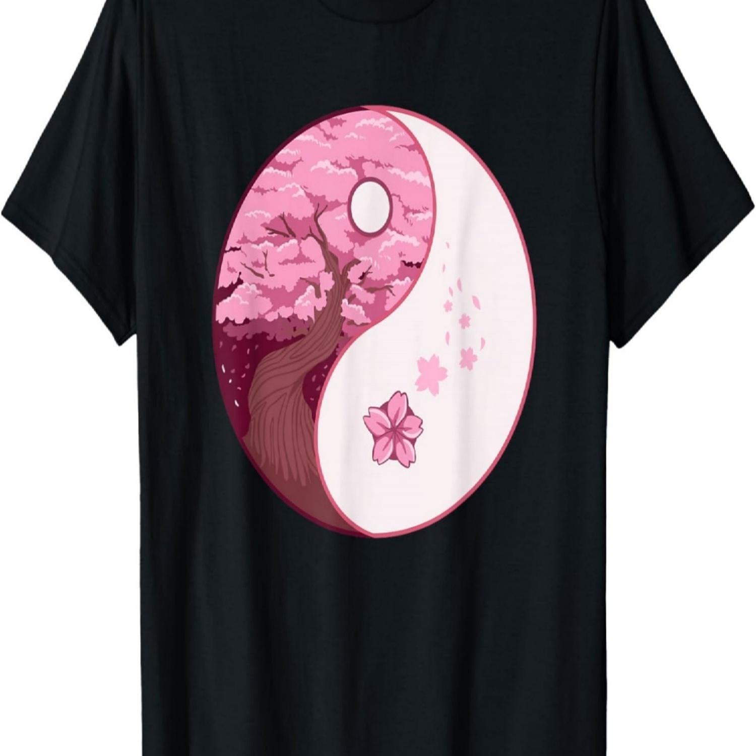 Zen yin and Yang Pink Cherry blossom tree T-Shirt S чёрный