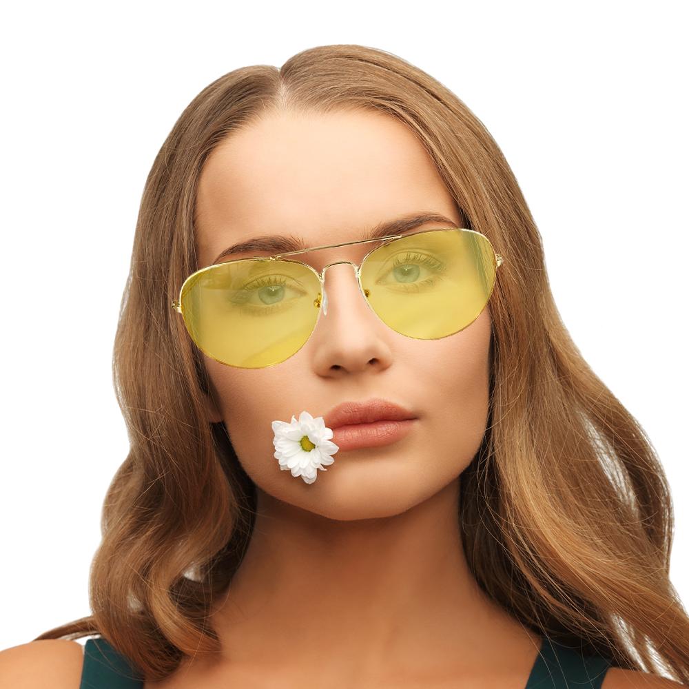 KJOY Sunglasses Retro Metal Frame Sunglasses Yellow Film Night Vision HD Men And Women The Same Durable Lightweight Comfortable