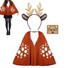 Reindeer Poncho Costume Women Christmas Cosplay Deer Costume Outfits Reindeer Cloak with Headband and Face Stickers for Themed