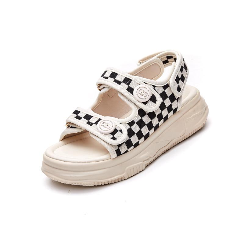 Summer new thick-bottomed cool slippers women's thick-bottomed plaid sports and leisure beach slippers