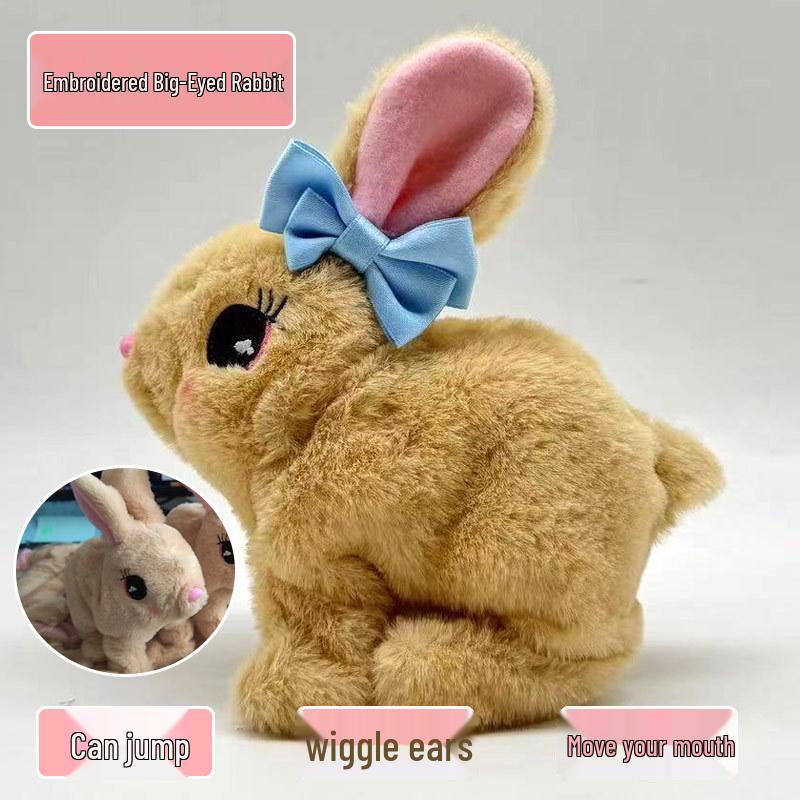 Plush Interactive White Rabbit Toy - Walking, Talking, Ear-Wiggling, Mouth-Moving Long-Haired Pet Simulation.