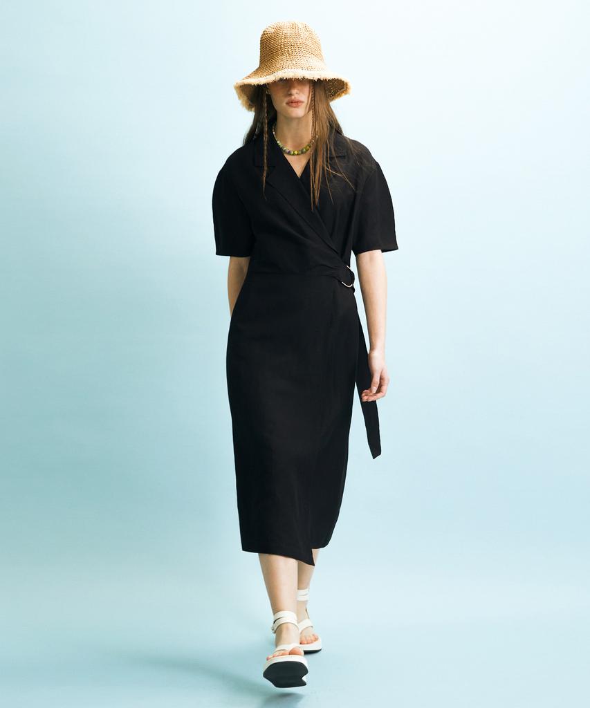 Enor Shirred Wrap Dress - Black