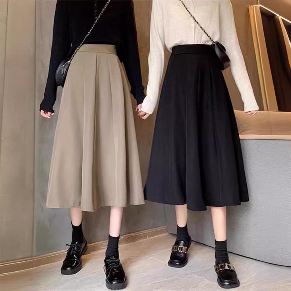 Women's Black Slimming High-Waisted A-Line Midi Skirt - Spring/Summer 2025 Collection