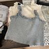 Korean-Style Girls' Lace Ribbed Tank Top - 2025 Spring/Summer Slim Fit Base Layer