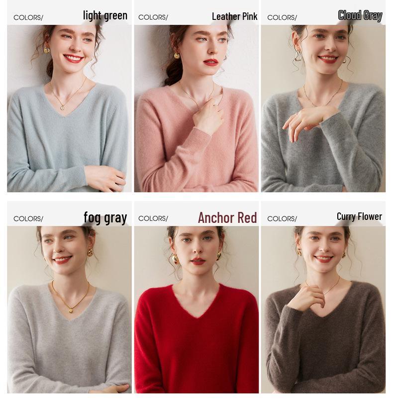 Women's 100% Pure Cashmere V-Neck Sweater - Autumn/Winter Knit Base Layer.