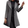 Women Woolen Turn Down Collar Solid Color Single Breasted Slim Fit Thermal Long Sleeve Jacket Coat for Women Commuting Dating Spring