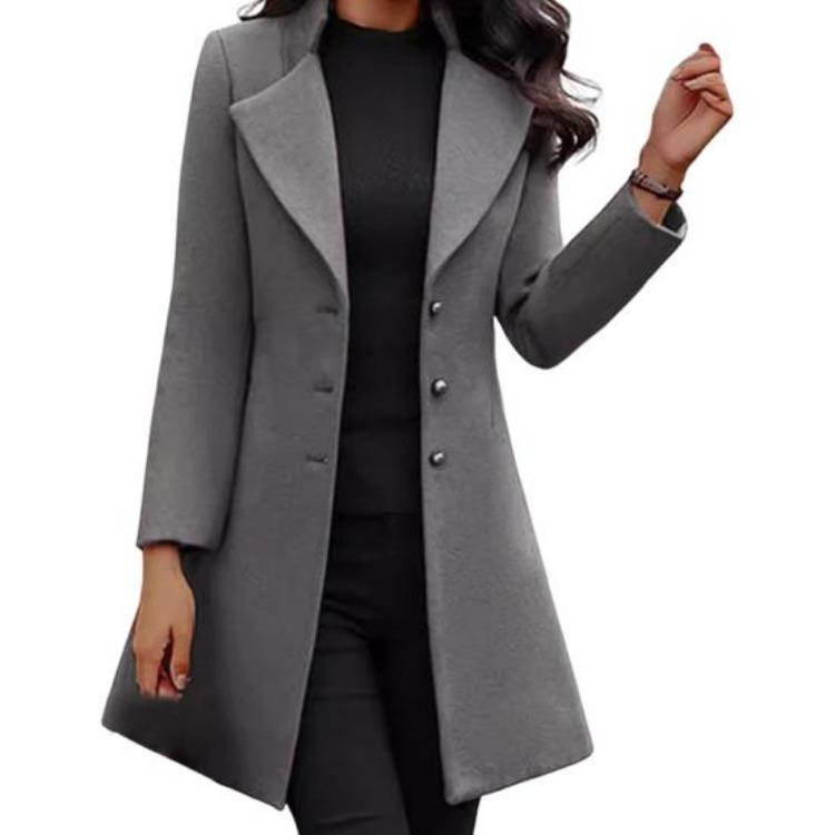 Women Woolen Turn Down Collar Solid Color Single Breasted Slim Fit Thermal Long Sleeve Jacket Coat for Women Commuting Dating Spring