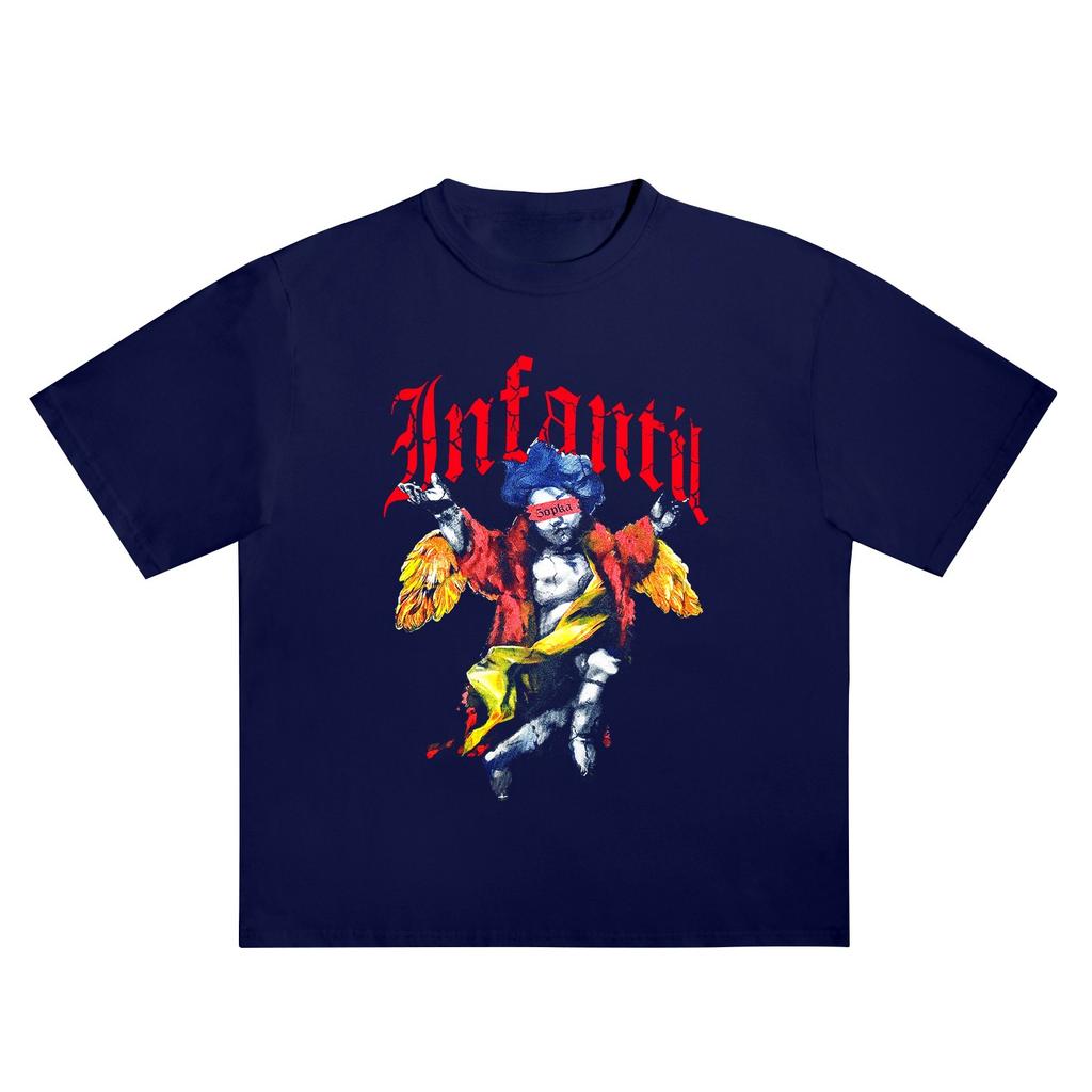 Unisex Vintage Angel Figure Gothic Letter Graphic T Shirt Black Oversized Short Sleeve Dark Streetwear Tops