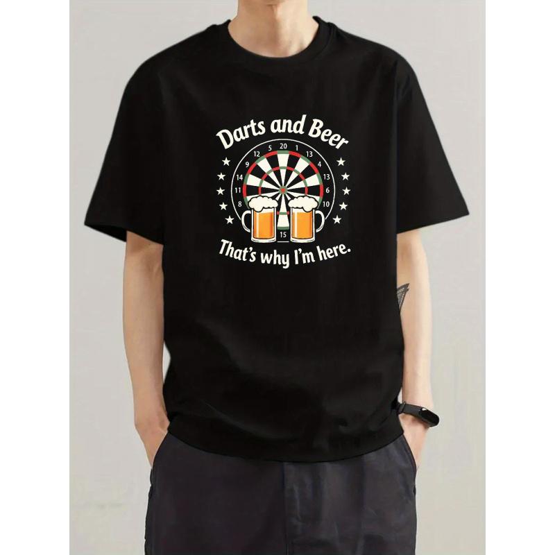 Men'S Funny Darts & Beer Graphic T-Shirt - "That'S Why I'm Here" Pub Design - Lightweight Breathable Tee for Parties, Barbecues, Game Nights - Casual