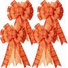 Large Fall Thanksgiving Wreath Gift Bow Orange Buffalo Plaid Check Wreath Swag Bow Wreath Pre-Tied Bow for Fall Thanksgiving Christmas Home Indoor