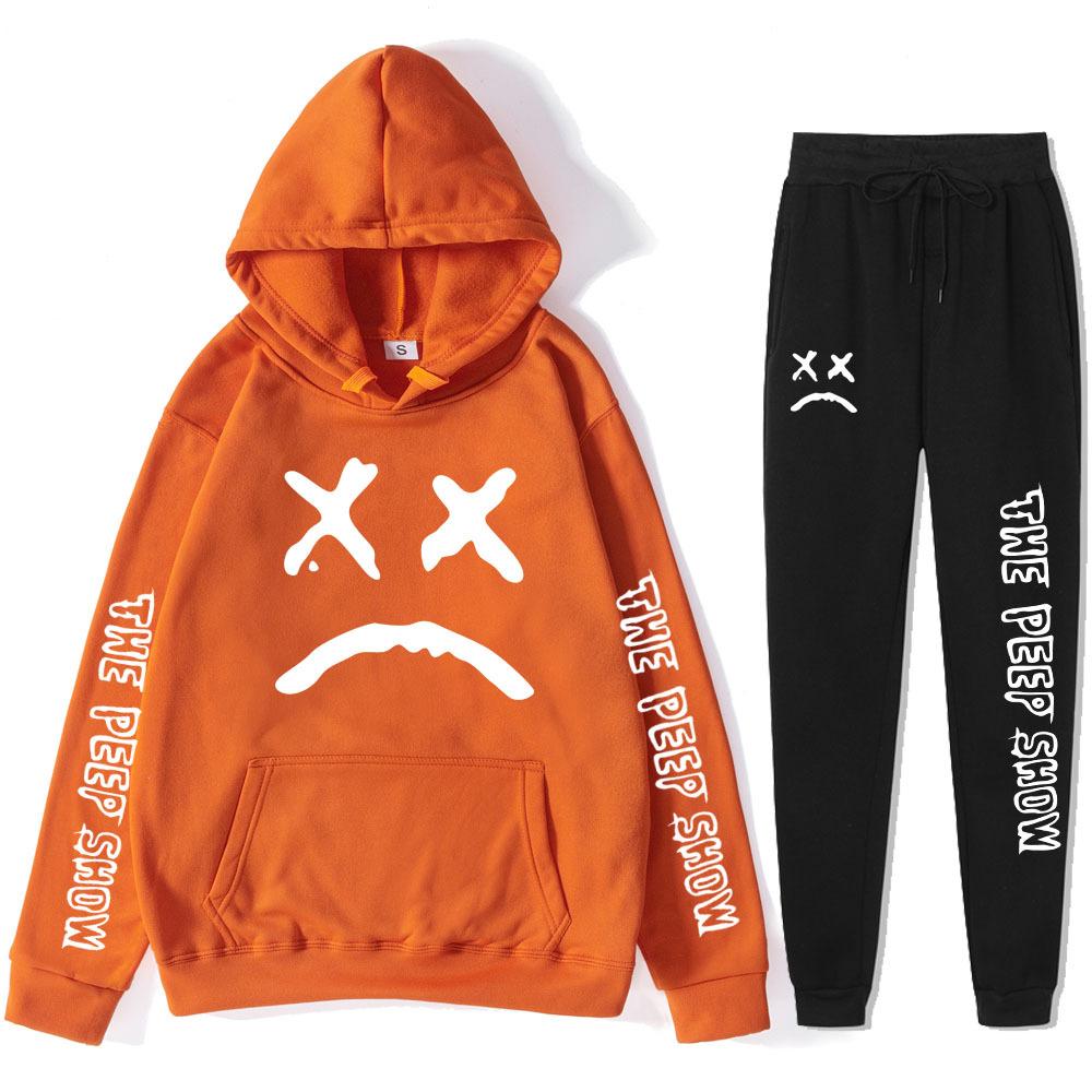 

Autumn Winter Lil Peep The Peep Show Graphic Printed Hoodies Sweatpants Set Fashionable Casual Warm Sports Long Sleeved Pants Men s Sport Wear L