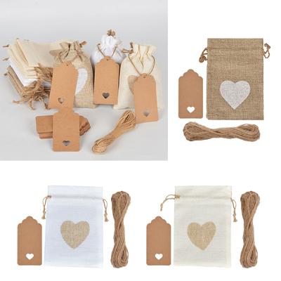 Pacote com 51 bolsas de estopa em formato de coração de amor, bolsa de presente estilosa, bolsa de armazenamento moderna para joias e pequenos tesouros