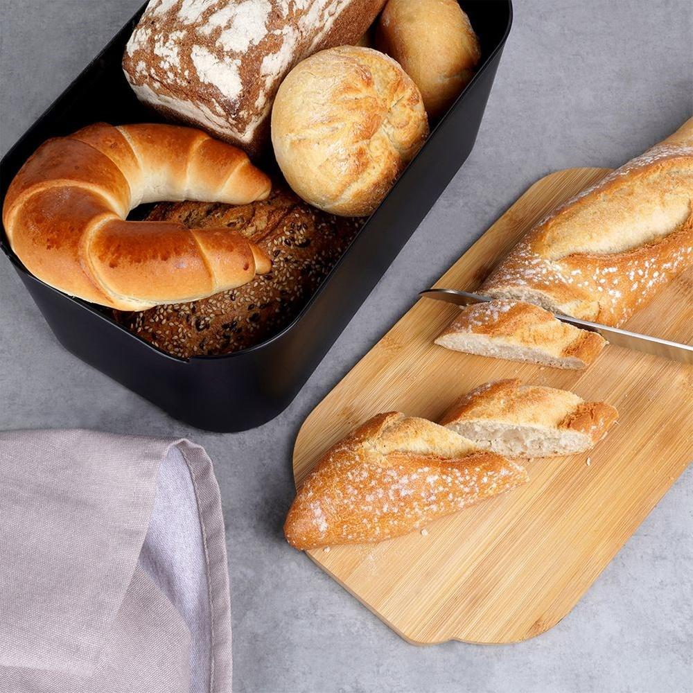 Black Bread Bin with Bamboo Lid 33cm