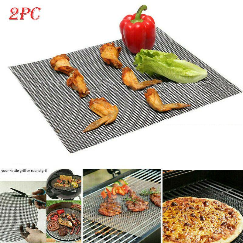 Bbq Grill Mat Mesh 2 Pcs Non Stick Teflon Cooking Grilling Sheet Liner Fish New