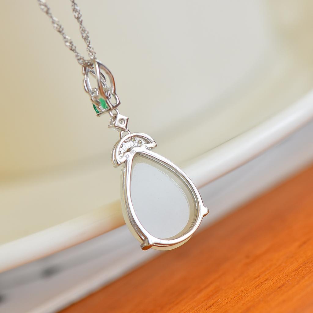 Hotan Jade S925 Silver Water Drop Pendant Necklace for Women