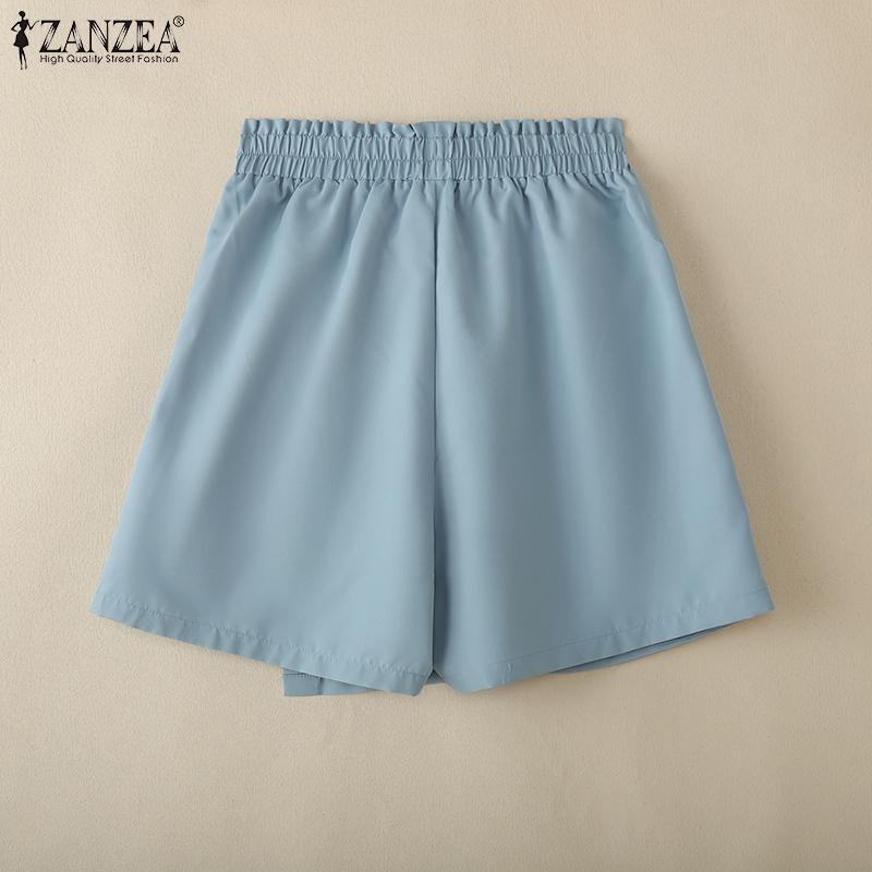 ZANZEA Damen Casual Elastische Taille Lose Sommer Kurze Hosen