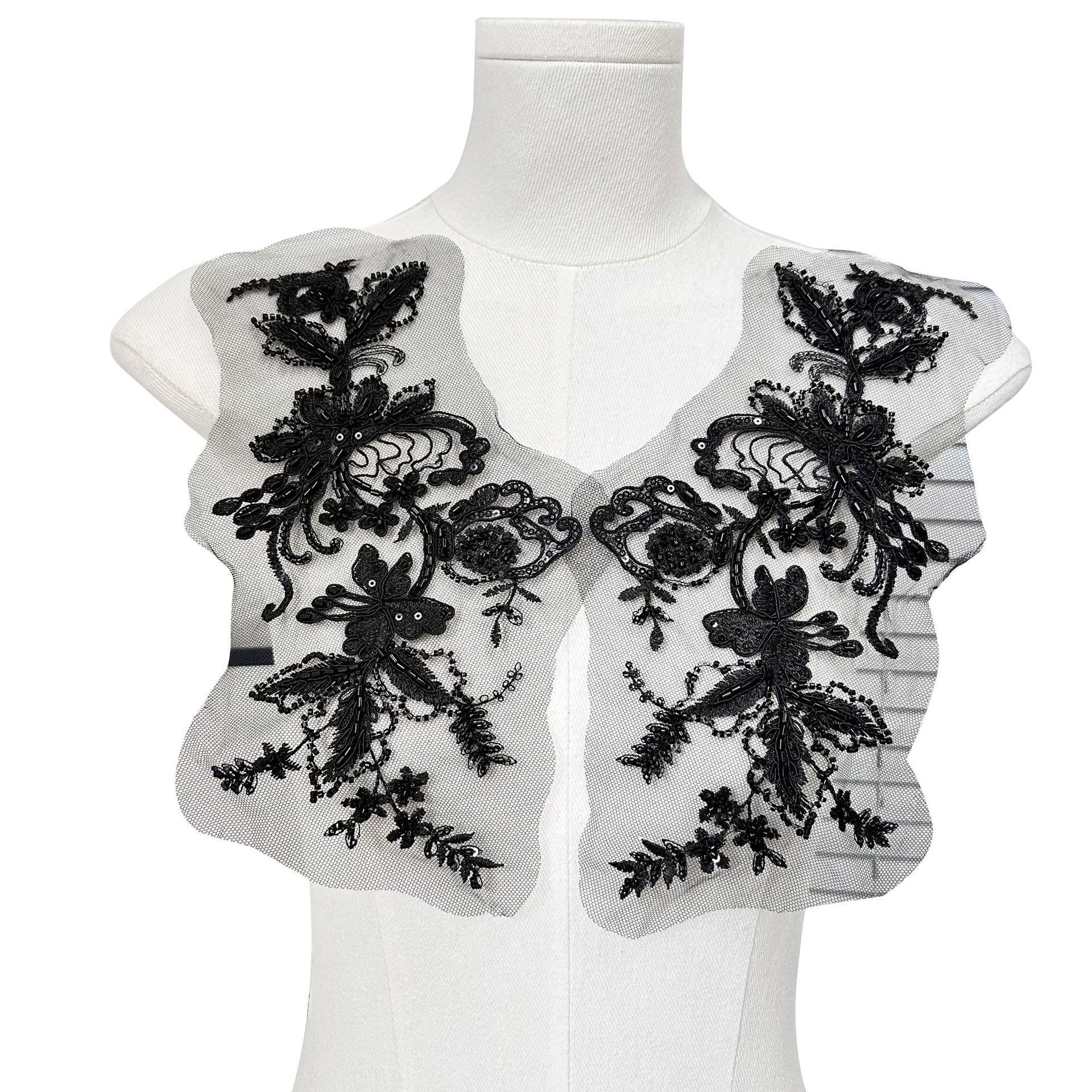 

Black And White Three-Dimensional Bead Sequin Embroidery Applique Cloth Sticker Wedding Dress Dance Dress Decorative Accessories Diy Accessories H2201 black pair