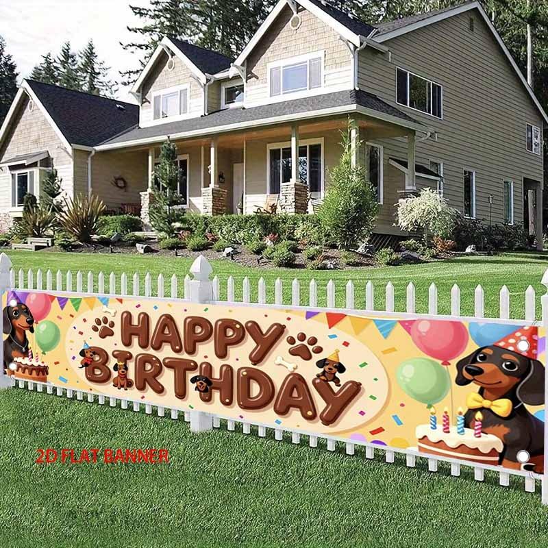 Sausage Dog Birthday Banner, Cute Balloon Cake Pattern, Outdoor Garden Fence Dog-themed Party Decor