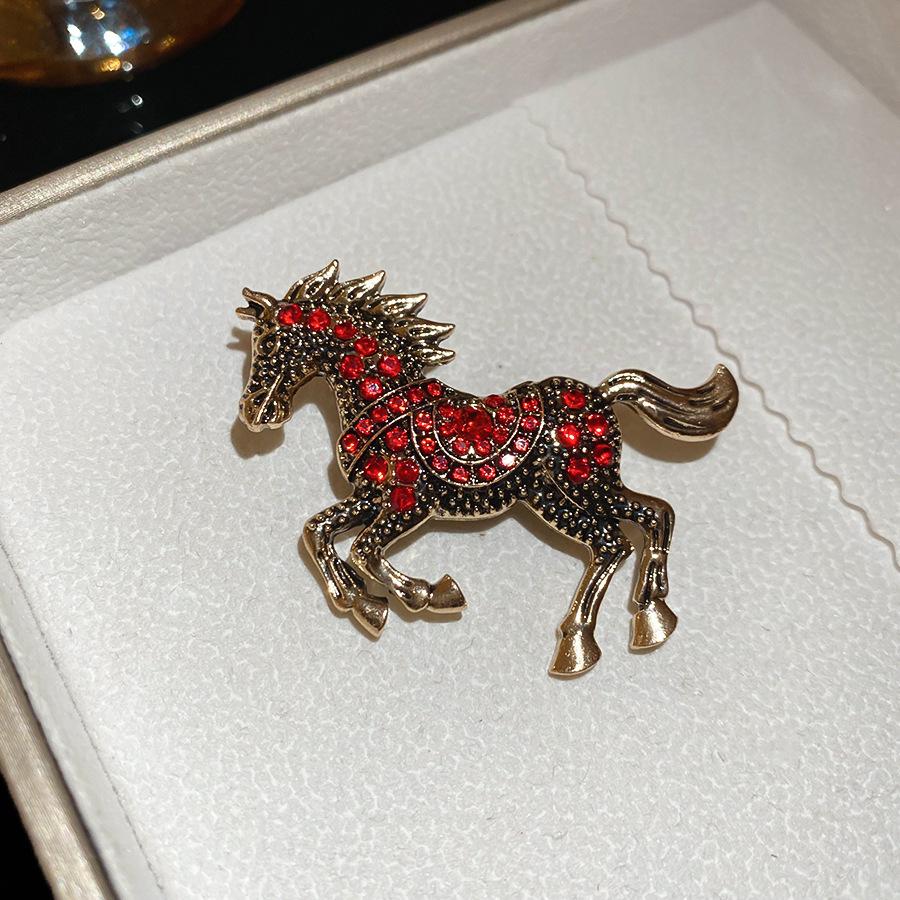 European and American diamond-encrusted natal year pony brooch light luxury pin retro clothing accessories