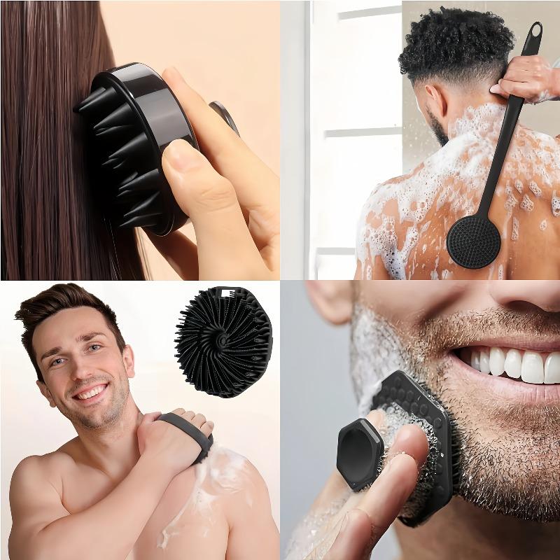 4PCS Long Handle Silicone Bath Brush Set for Body Back Face Gentle Exfoliating Massage Deep Cleaning with Non Slip Grip