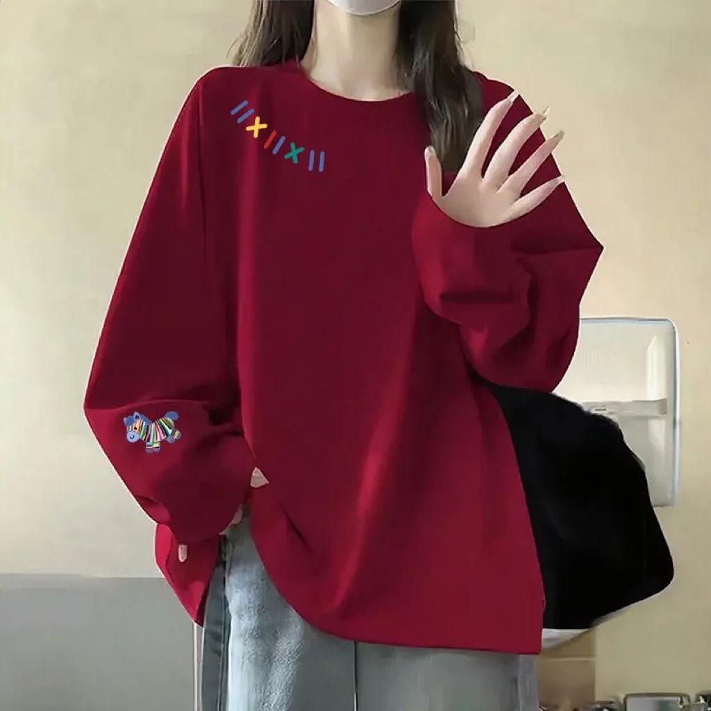 Women's Korean Style Loose Fit Pure Cotton Long-Sleeve T-Shirt - 2025 Spring/Autumn Collection