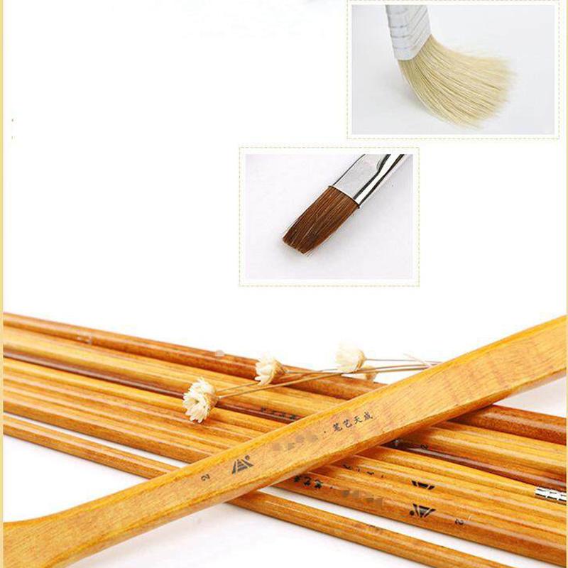 JOWOART Conjunto de 10 peças de teste de arte de guache para alunos, cerdas de porco, pincel de óleo de propileno, rabo de peixe, em forma de leque, pintado à mão, portátil para atividades ao ar livre