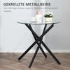 Dining Table with Clear Tempered Glass Top, Round Table with Metal Legs, Modern Kitchen Table for Dining Room Living Room, Black