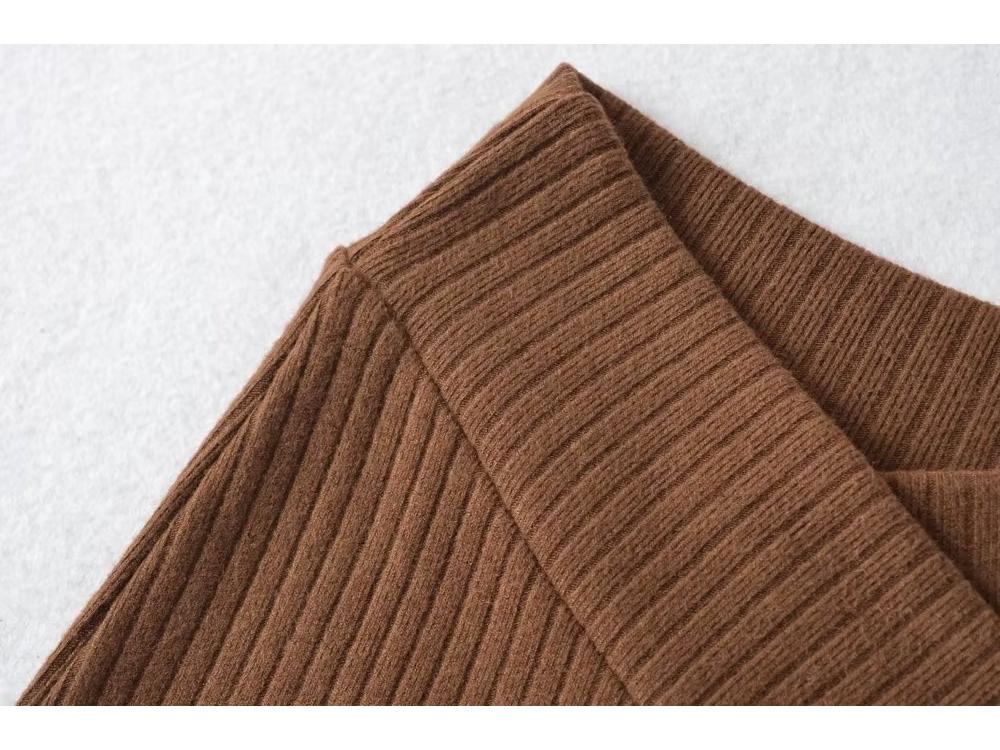 Trendy Women's European & American Style V-Neck High Waist Knitted Midi Skirt with Back Slit