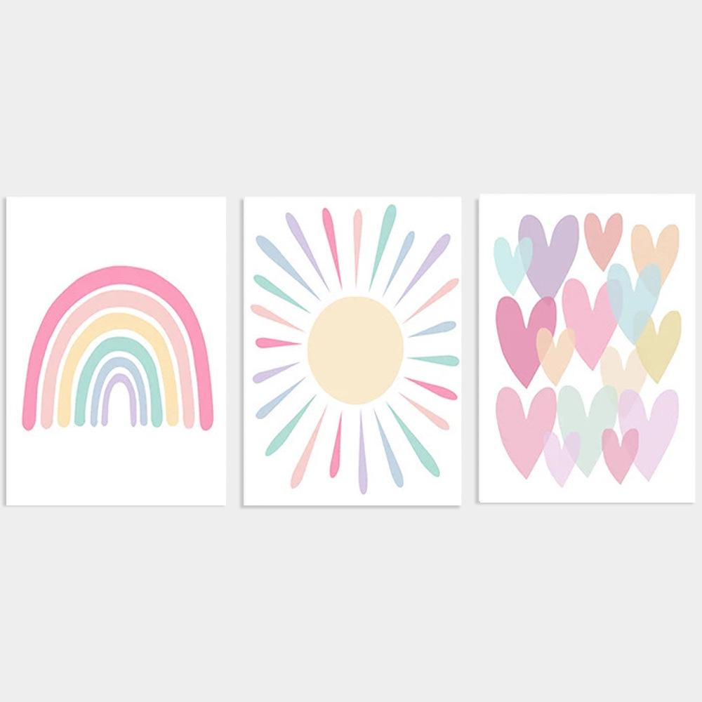 Nordic Pink Watercolor Heart Wall Art for Girls' Bedroom