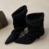Stivaletti da Donna Vintage Punta Sottile Tacco Basso Scarpe Autunno Inverno Stivaletti Corti