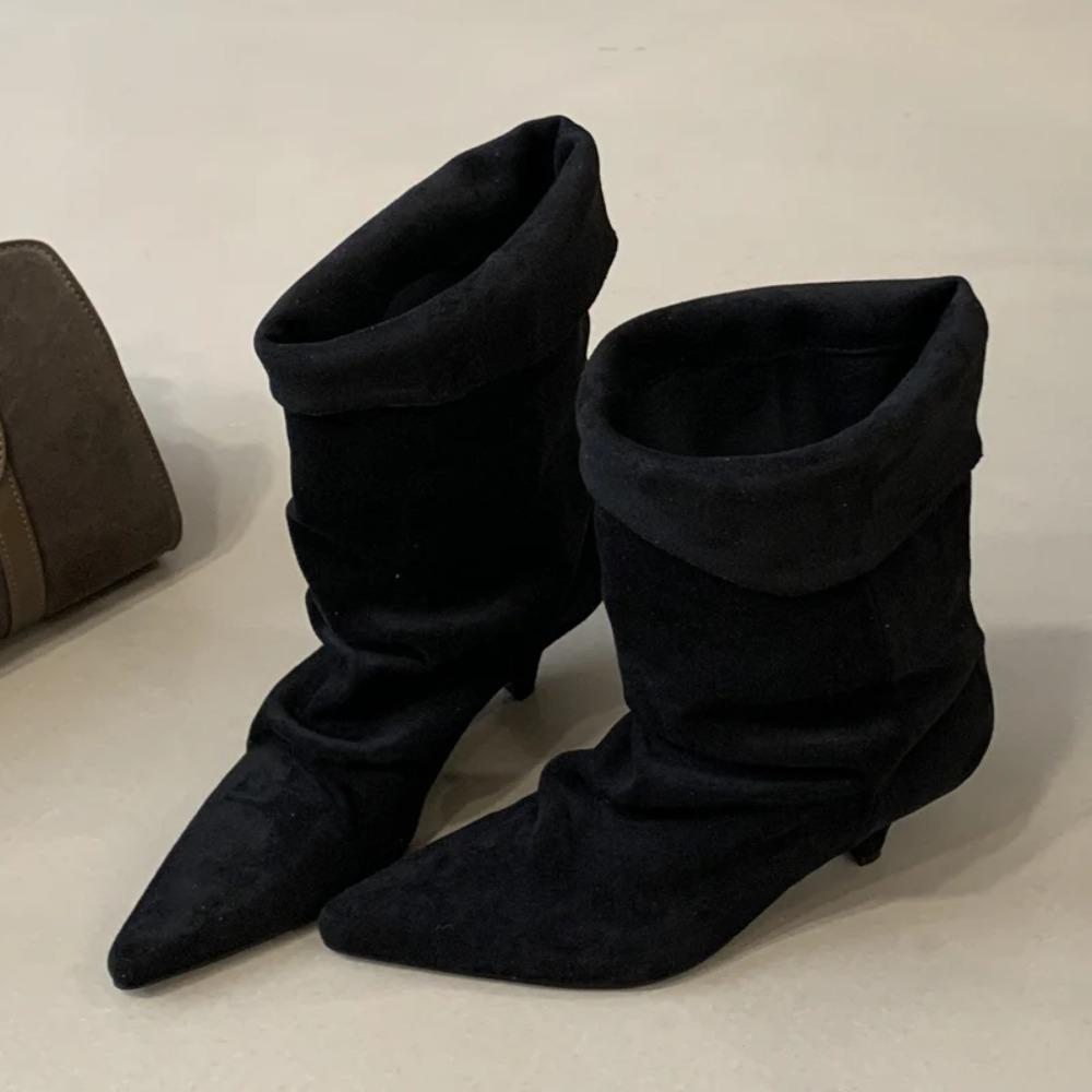 Stivaletti da Donna Vintage Punta Sottile Tacco Basso Scarpe Autunno Inverno Stivaletti Corti