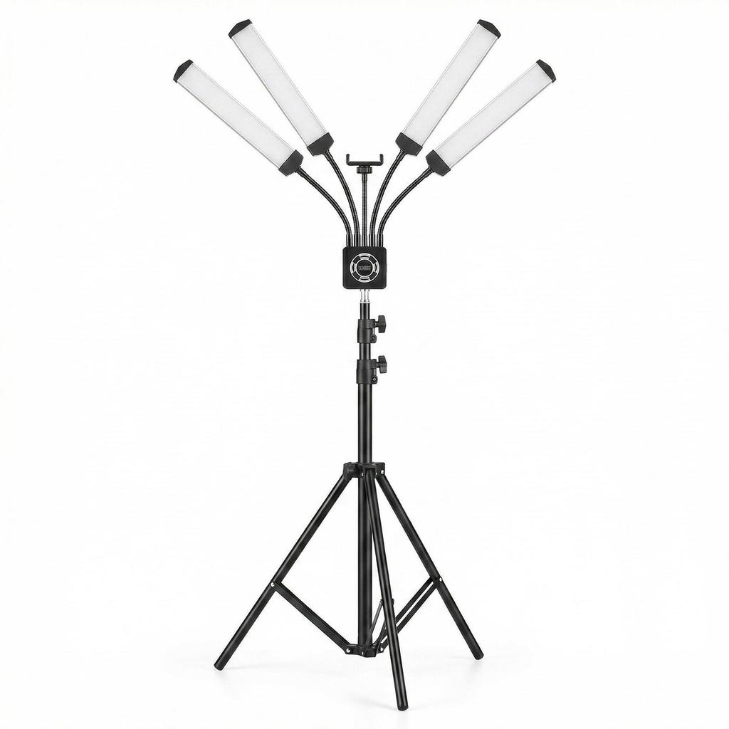 Flexible 4 Arms LED Video Light 3200K 5600K Dimmable Photography Fill Light for Live Streaming Black US Plug