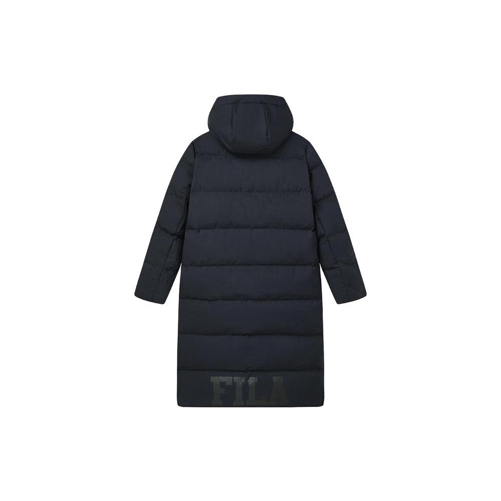 Fila Letter Print Hooded Long Down Jacket Black F51U349902F-BK