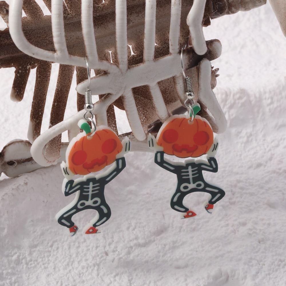 Semi-Hosting Eco-Friendly Acrylic Earrings, Personalized Halloween Pumpkin Skull Earrings Earrings