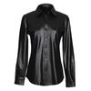 Women's Casual Long-Sleeve Faux PU Leather Jacket with Chest Pocket