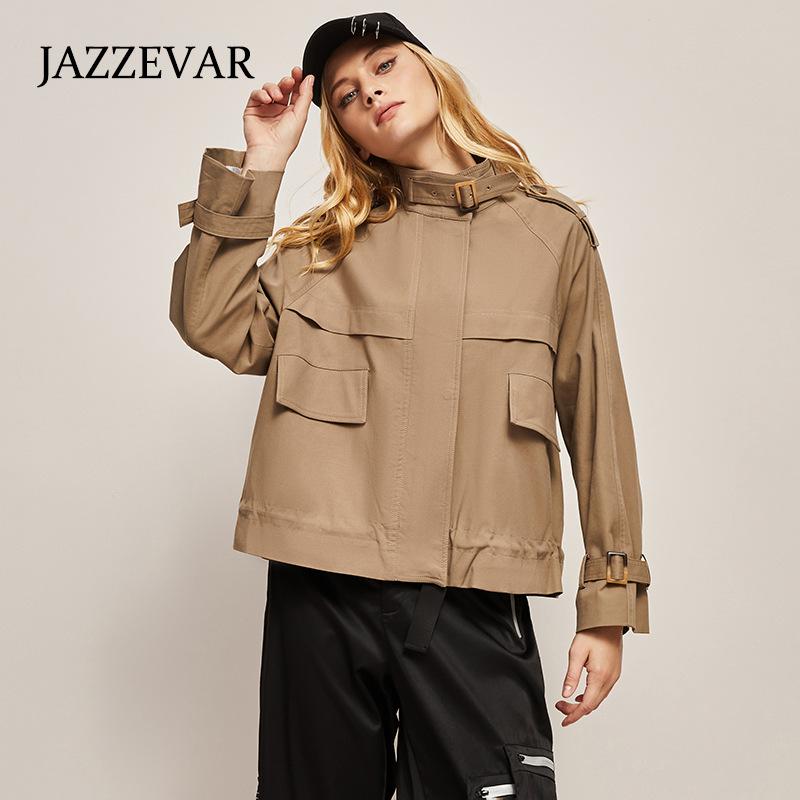 

JAZZEVAR Short Trench Coat Женское свободное и универсальное повседневное пальто