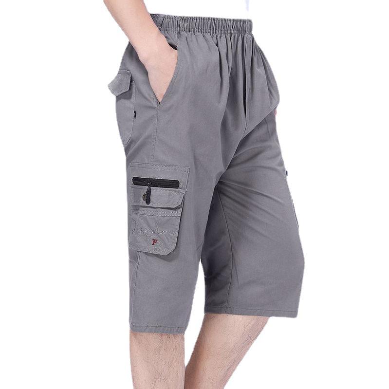 Męskie letnie casualowe szorty wielokieszeniowe - siedmiopunktowe spodnie plażowe i robocze dla mężczyzn w średnim i starszym wieku