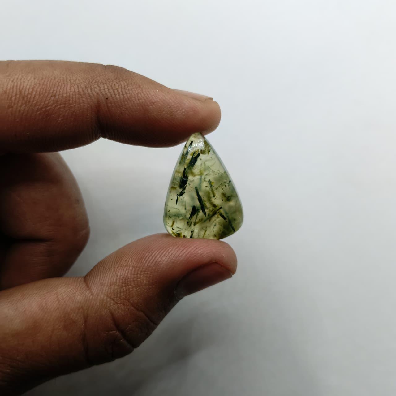 Natural Prehnite Black Tourmaline Pear Shape Cabochon, Loose Gemstone for Jewelry Making